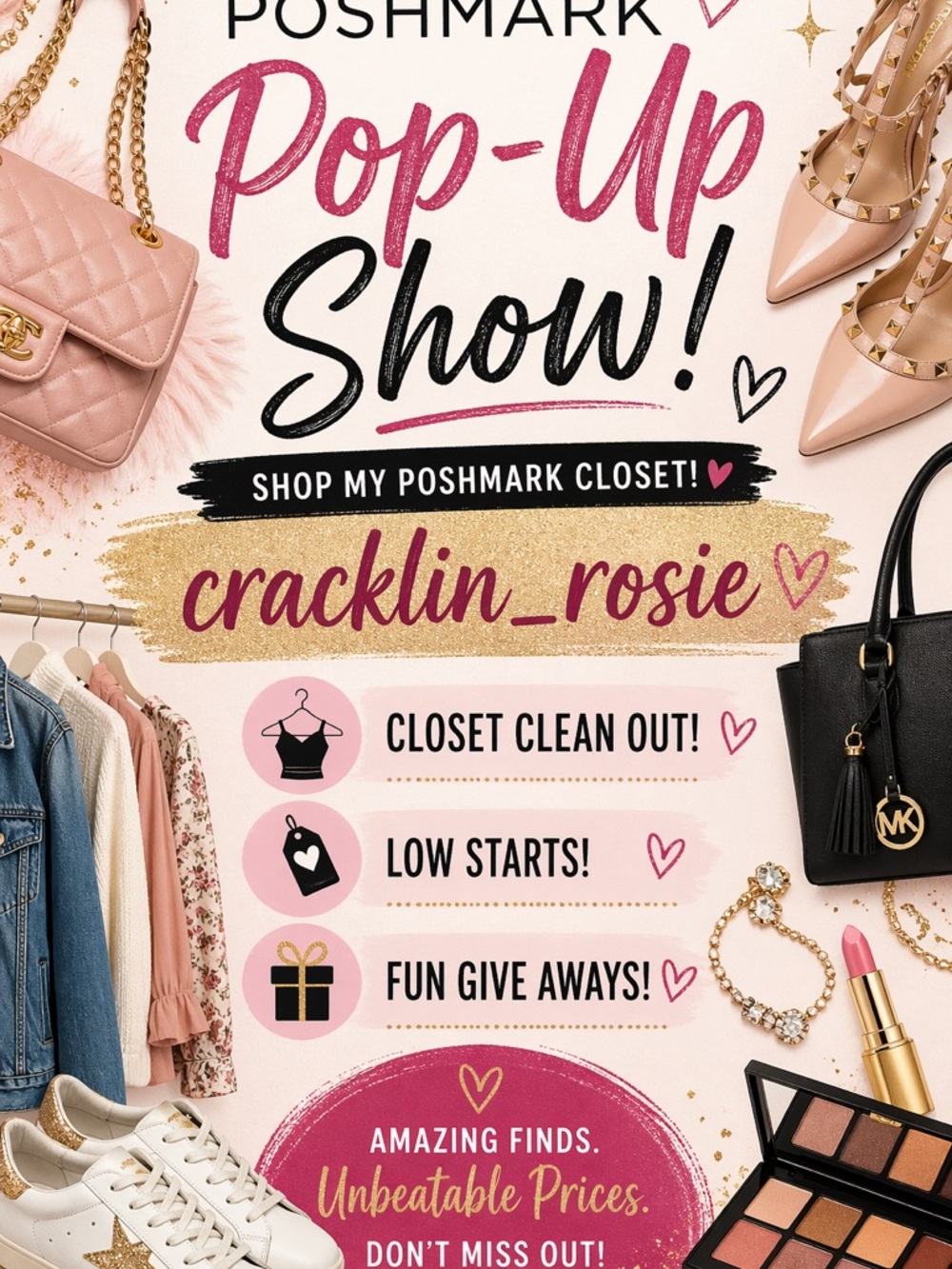 Poshmark Pop-Up Show Poster - Pink and Gold Promotional Image